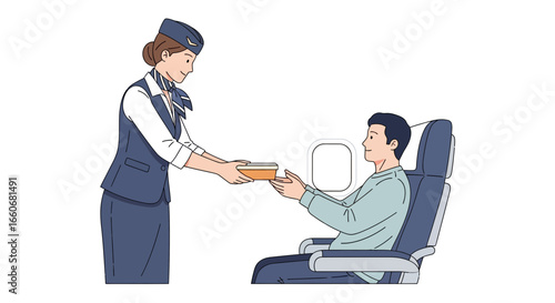 Cabin attendant serves food to passenger on airplane for a comfortable flight
