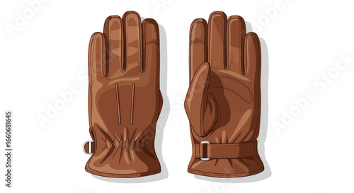 Classic brown leather driving gloves isolated on white background illustration