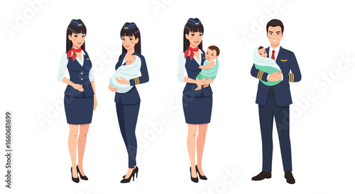 Crew members with precious cargo, a pilot and stewardess with newborns