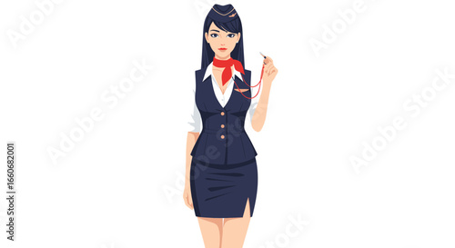 Elegant stewardess in uniform with whistle vector illustration design