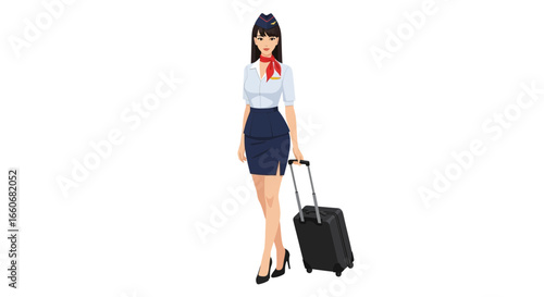 Elegant stewardess ready for global travel adventures with her luggage