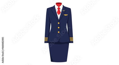 Elegantly presented flight attendant uniform against a clean white background