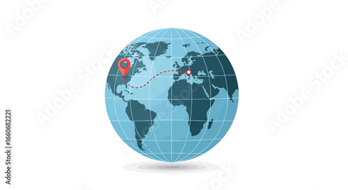 Global connection illustrating a transatlantic route between continents