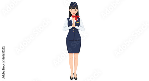 Graceful airline attendant providing a warm welcome and exemplary service