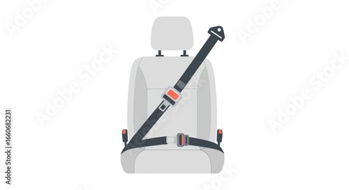 Graphic representation of a car seat with safety belt on white backdrop