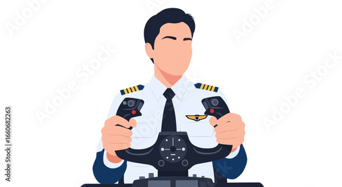 Illustration of a confident airline pilot at the aircraft control panel