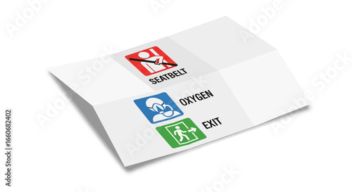 Informational safety guidance card showcasing emergency procedures for aviation