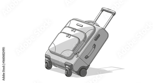 Monochromatic illustration of wheeled luggage for travel and vacations