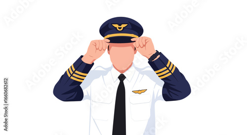 Professional aviator in uniform preparing for flight operation illustration