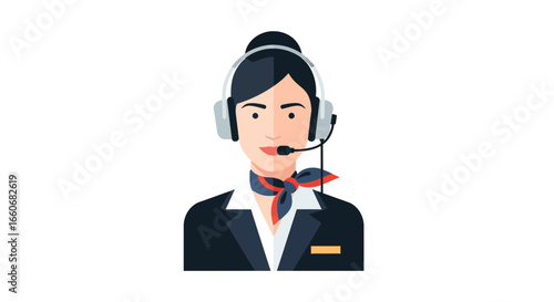 Professional customer support agent illustration with headset and scarf