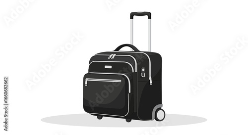 Rolling travel suitcase illustration, ready for vacation travel adventures