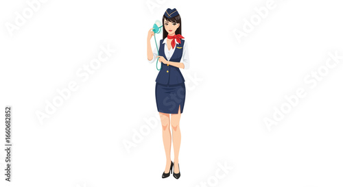 Stewardess Demonstrating Safety Measures with Oxygen Mask Presentation