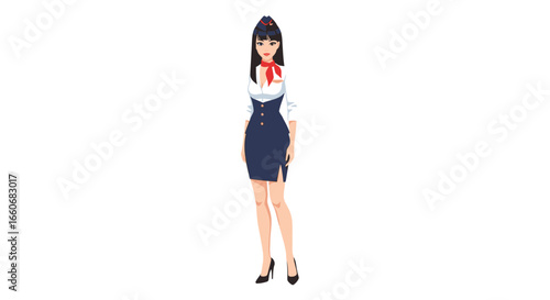 Stylish stewardess in classic uniform, ready for departure or arrival