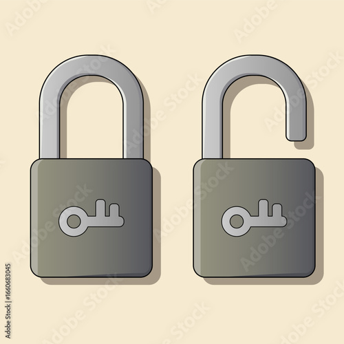 Simple Flat Illustration of Open and Closed Padlock Security Icons