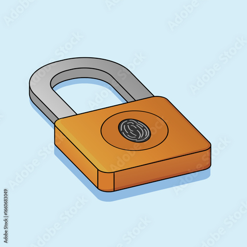 Isometric Outline Padlock with Fingerprint Scanner Technology Security Illustration