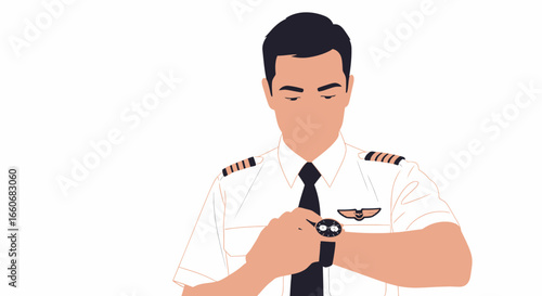 Time-conscious Pilot in Flight Ready Pose with Focus on Punctuality, Professionalism