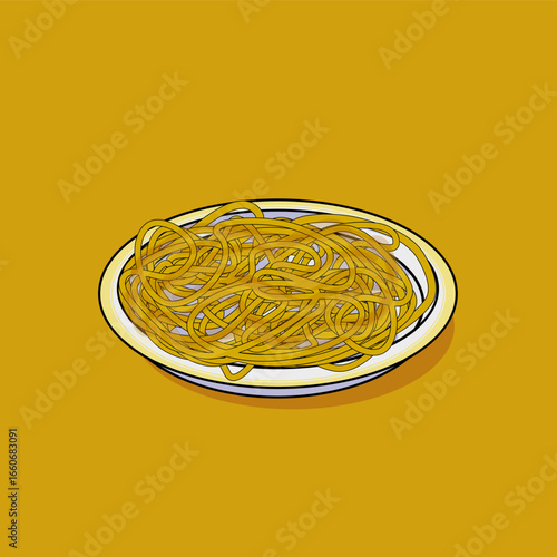 Flat Style Illustration of Spaghetti Noodle on Plate Delicious Italian Cuisine