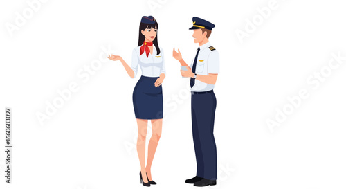 Vector illustration of a Pilot and flight attendant having a conversation