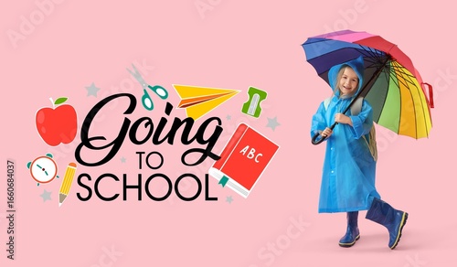 Cute little girl in raincoa...