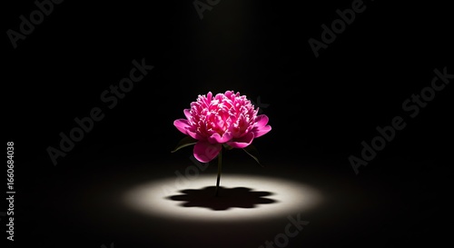 Blooming Beauty Under the Spotlight: A captivating close-up of a vibrant, pink peony flower stands alone, illuminated by a spotlight.