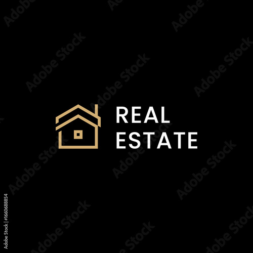Minimalist real estate logo with a modern house icon.
