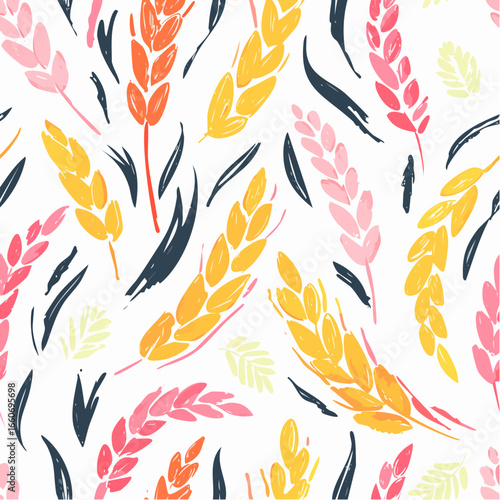 Wheat brush texture seamless pattern background. Hand drawn crayon brush abstract floral wheat seamless pattern. Floral abstract grunge hand drawn print background. 
