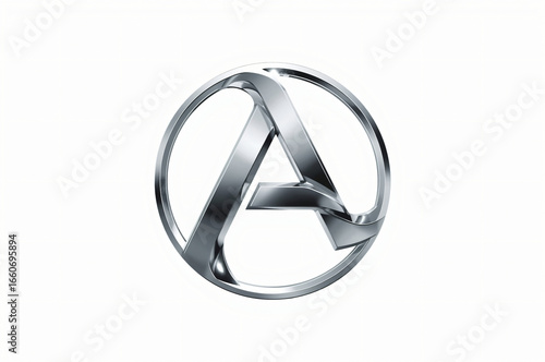 Metallic 'A' logo, circle design, white background, branding