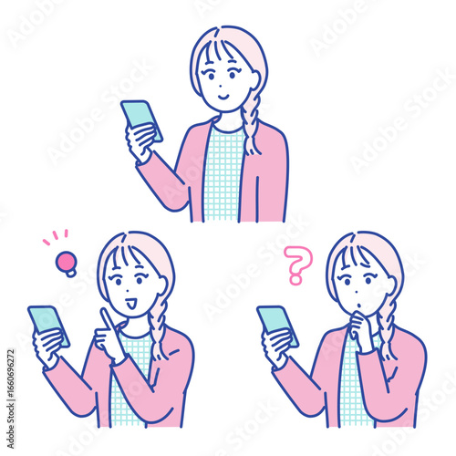 若い女性がスマートフォンを使っているイラスト素材