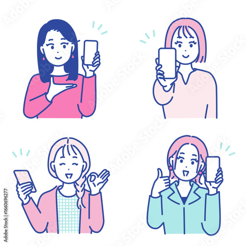 若い女性とスマートフォンのイラスト素材