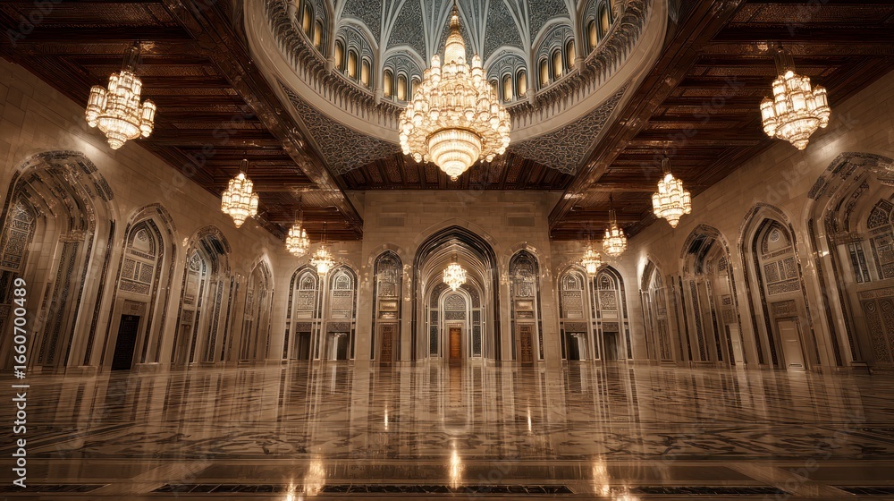 Obraz premium Grand mosque interior with chandeliers