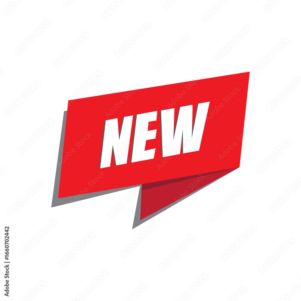 Fototapeta premium New label sticker. Red ribbon banner. Vector sale badge. Modern marketing symbol.