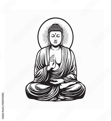 Minimalist Buddha Statue Vector Illustration in Line Art Style for Zen Design