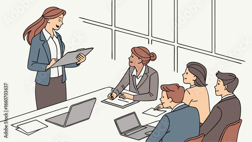 Business Meeting in Progress with Presenter and Attendees.