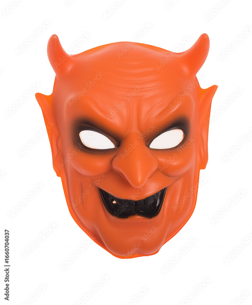 Naklejka premium Devilish mask with orange hue and menacing expression on transparent background