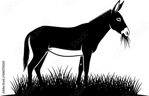 mule eat grass line art silhouette vector illustration