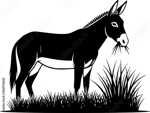 mule eat grass line art silhouette vector illustration