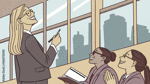 Businesswoman Presenting to Colleagues in Meeting Room.