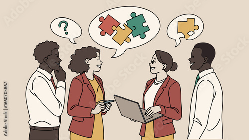 Diverse Business Colleagues in Discussion with Puzzle Pieces.