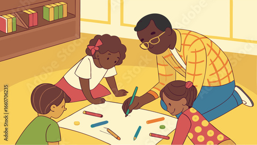 Diverse Children and Adult Engaging in Creative Activity.