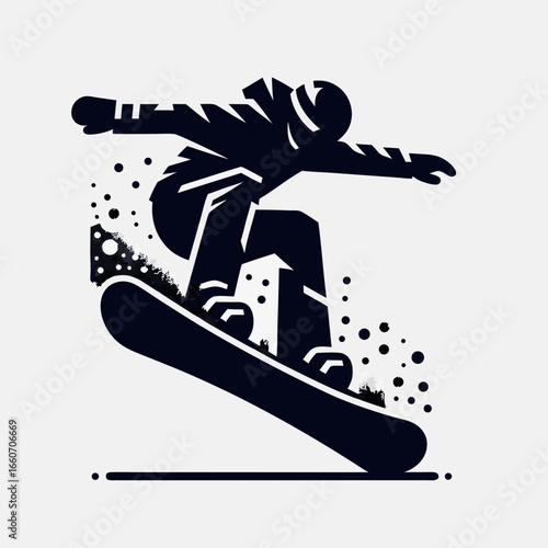 Dynamic Snowboarder in Action with Snow Spray Illustration.