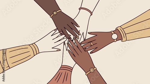 Diverse Hands United in Collaboration and Support Illustrating Teamwork.