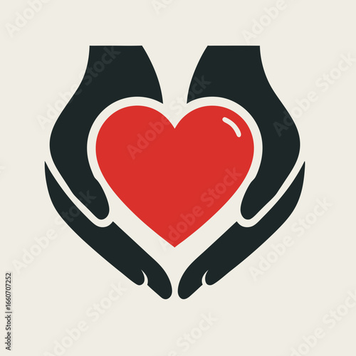 Stylized Hands Gently Cupping a Vibrant Red Heart Symbol.