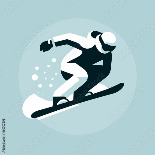Stylized Red and White Snowboarder in Action.