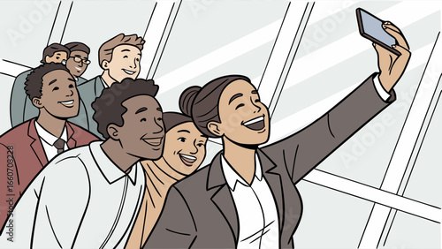 Group of People Taking a Selfie Together.