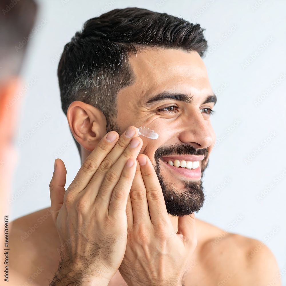 Obraz premium Man applying facial cream