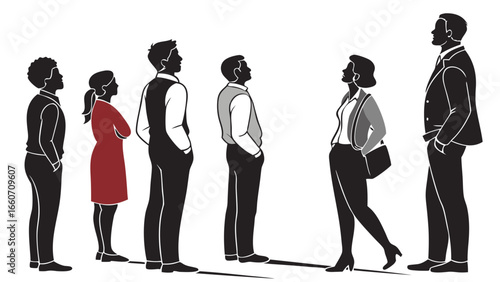 Silhouettes of People in a Line.