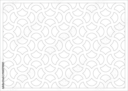 simple monochrome geometric pattern featuring interlocking fan or scale-like shapes created from semi-circles.