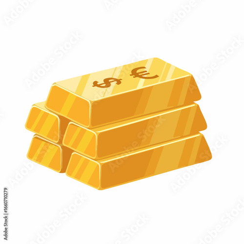 Stack of Gold Bars with Currency Symbols