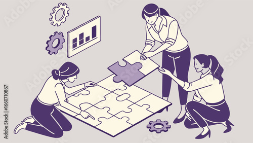 Teamwork Solving a Puzzle Collaborative Business Solution.