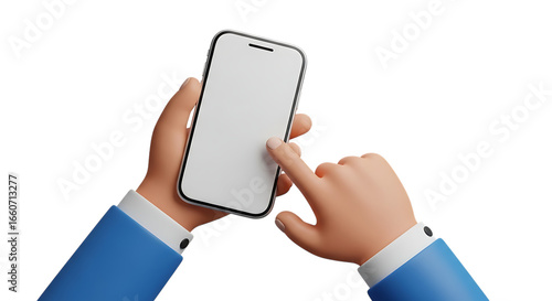 Person holding and touching a smartphone isolated on transparent background